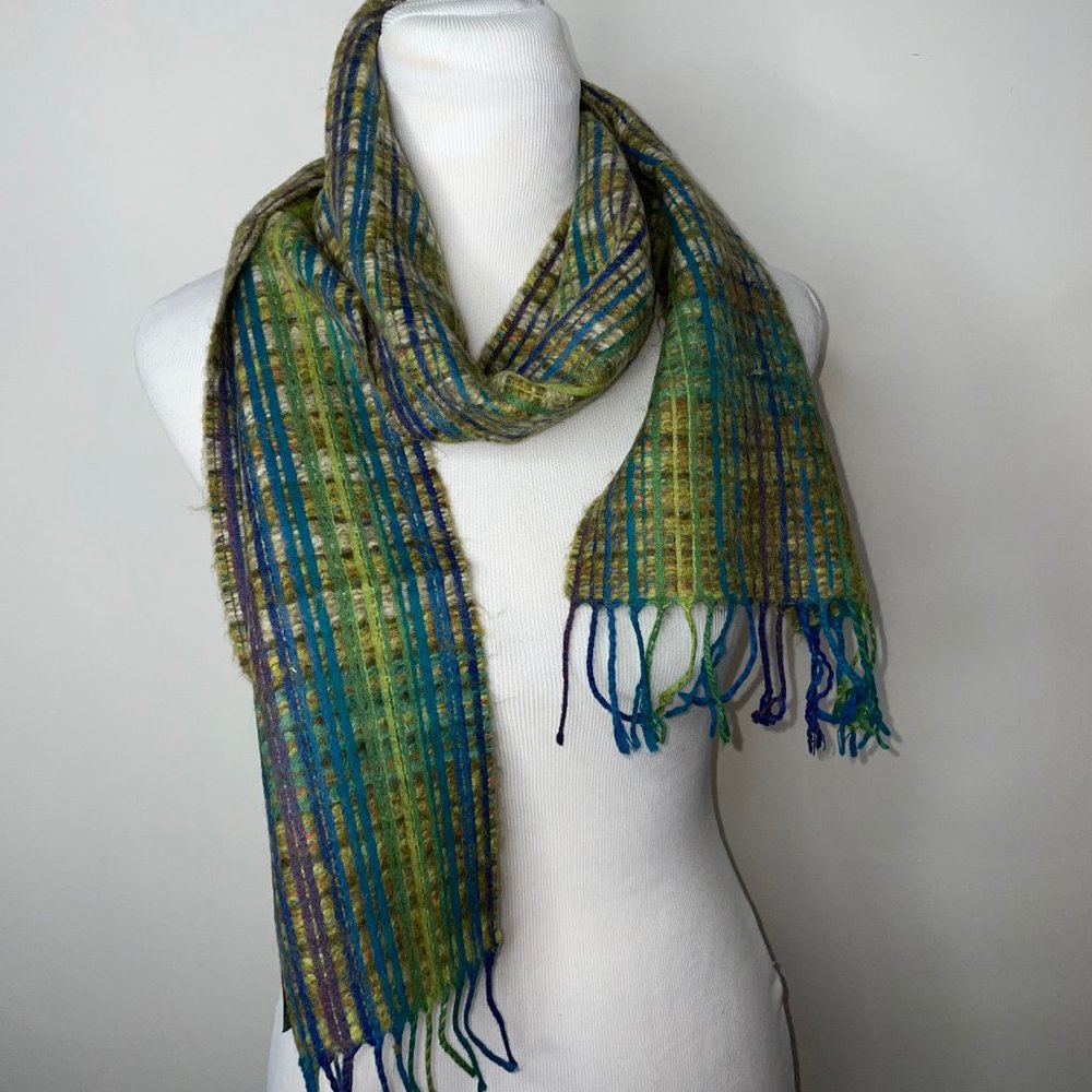 Vintage Victoire Mathieu Paris Woven Wool Blend Scarf Multicolor Fringe - Picture 7 of 10